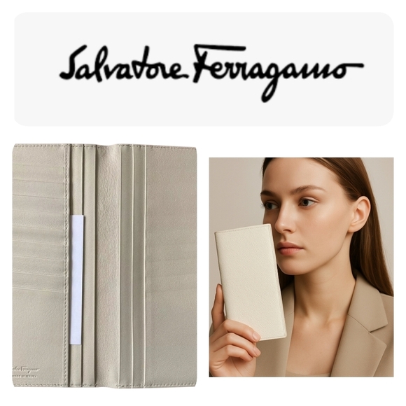 GENUINE Ferragamo Gancini Debossed Large Bi-fold Check Wallet Organizer 9 Slot - Picture 11 of 11